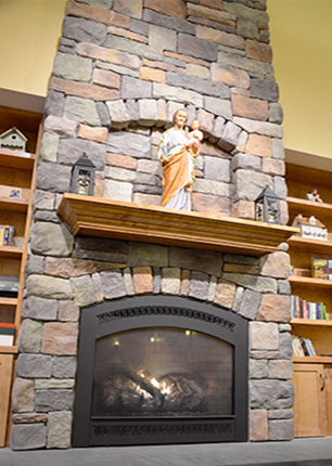 fireplace at ave maria senior care